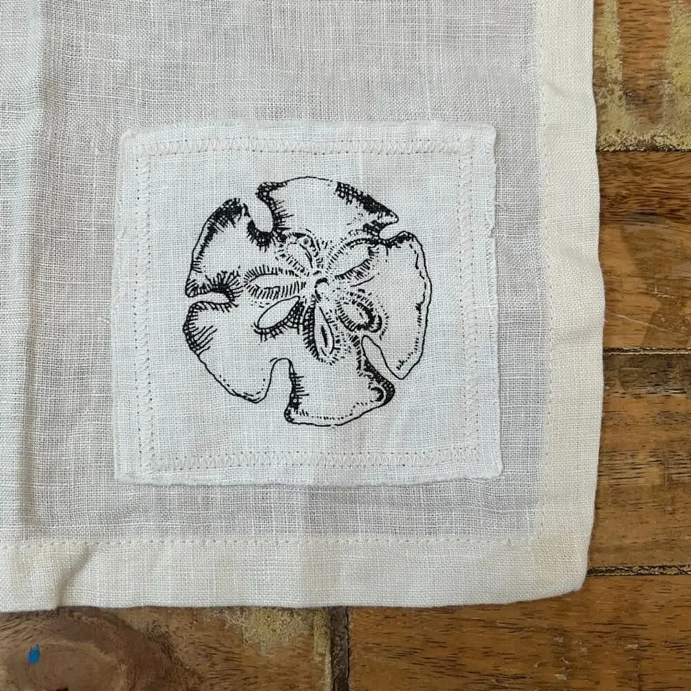 Pottery Barn Ivory Linen Napkin Set of 3 Embroidered Patch 20 x 20